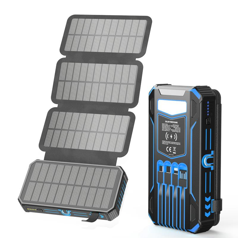 48000Mah Solar Charger Power Bank, Wireless Portable Charger with 4 Built-In Cables & 7 Outputs,15W Fast Charging Portable Power Bank with USB C, Battery Pack with Flashlight for All Mobile Devices