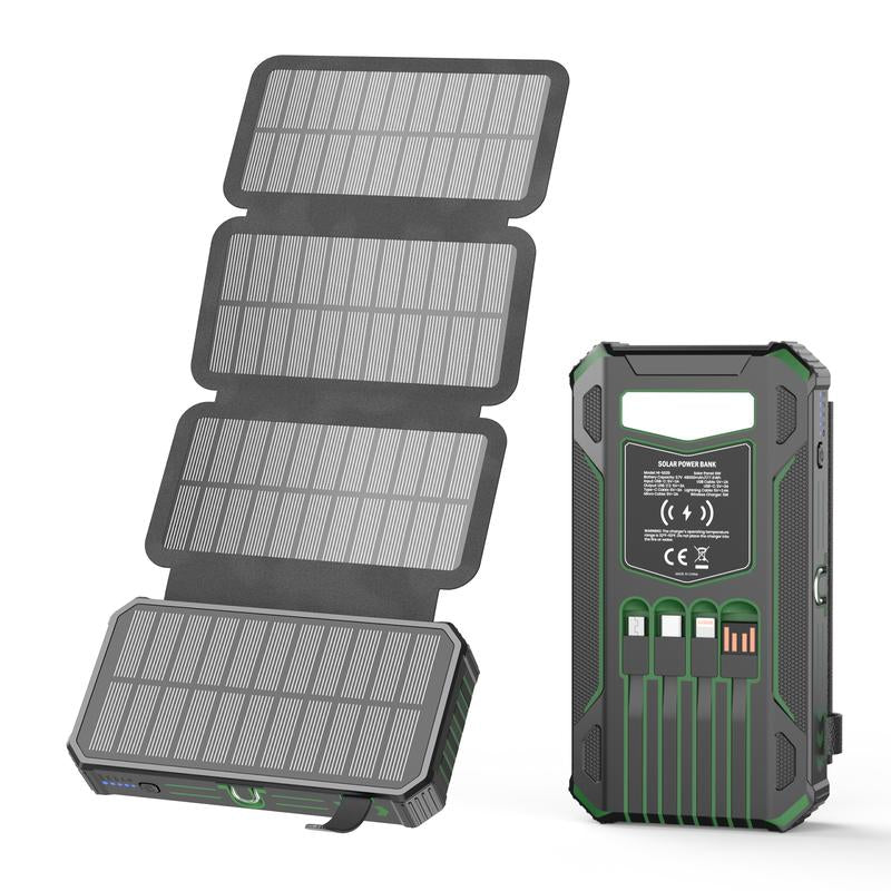 48000Mah Solar Charger Power Bank, Wireless Portable Charger with 4 Built-In Cables & 7 Outputs,15W Fast Charging Portable Power Bank with USB C, Battery Pack with Flashlight for All Mobile Devices
