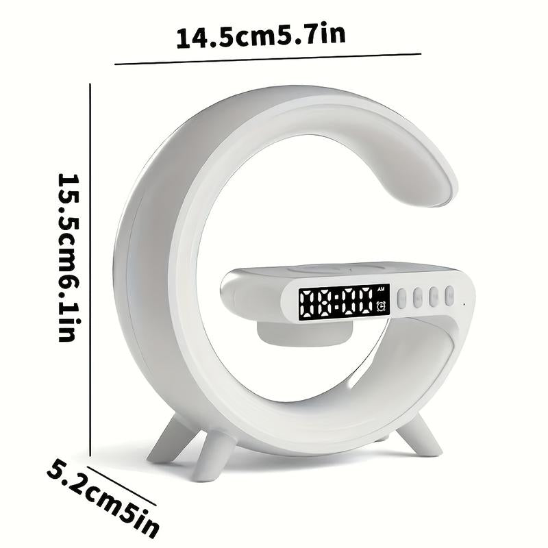 1 Wireless Bluetooth Speaker with Wireless Fast Charging Function, Rhythm RGB Light, Bar Smart Light, Sunrise Alarm Clock, Bedroom Wake Light, Dimmable Table Lamp, USB Type-C, Surround Sound, Suitable for Bedroom, Creative Gifts for Teens and Adults