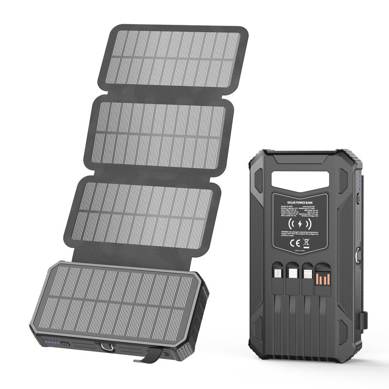 48000Mah Solar Charger Power Bank, Wireless Portable Charger with 4 Built-In Cables & 7 Outputs,15W Fast Charging Portable Power Bank with USB C, Battery Pack with Flashlight for All Mobile Devices
