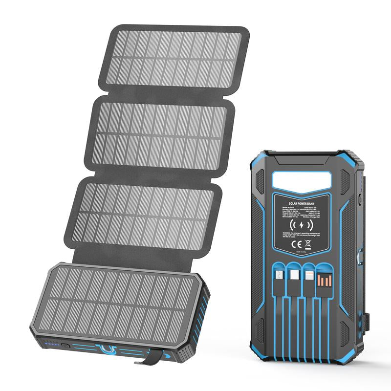 48000Mah Solar Charger Power Bank, Wireless Portable Charger with 4 Built-In Cables & 7 Outputs,15W Fast Charging Portable Power Bank with USB C, Battery Pack with Flashlight for All Mobile Devices