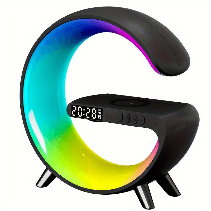 1 Wireless Bluetooth Speaker with Wireless Fast Charging Function, Rhythm RGB Light, Bar Smart Light, Sunrise Alarm Clock, Bedroom Wake Light, Dimmable Table Lamp, USB Type-C, Surround Sound, Suitable for Bedroom, Creative Gifts for Teens and Adults