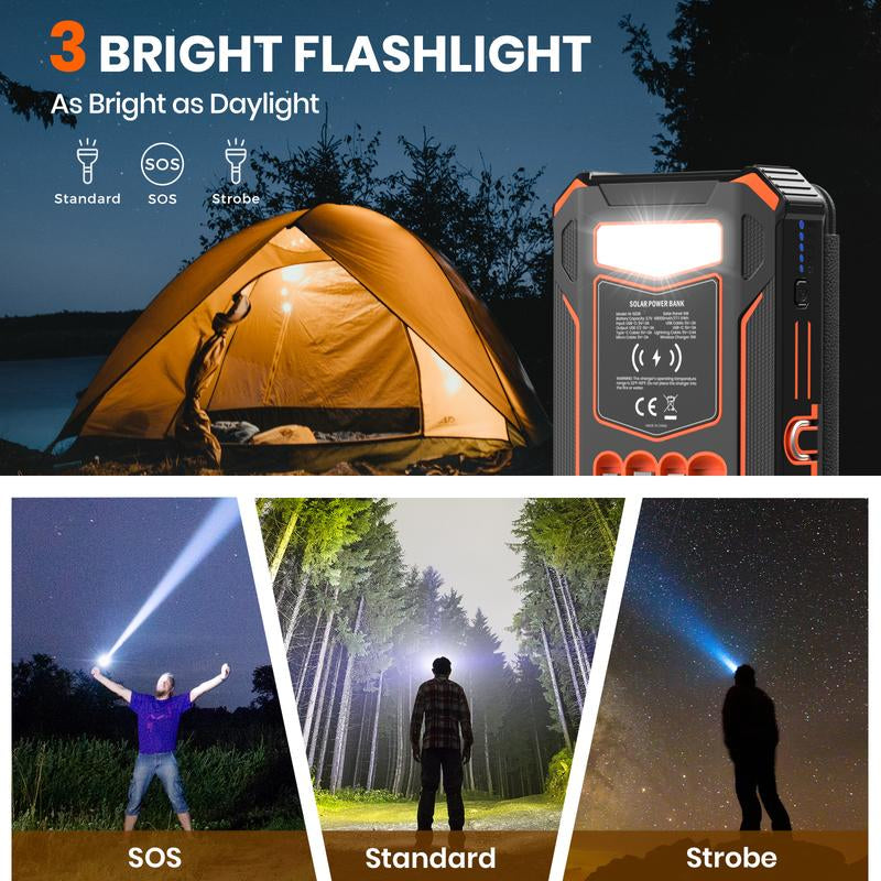 48000Mah Solar Charger Power Bank, Wireless Portable Charger with 4 Built-In Cables & 7 Outputs,15W Fast Charging Portable Power Bank with USB C, Battery Pack with Flashlight for All Mobile Devices