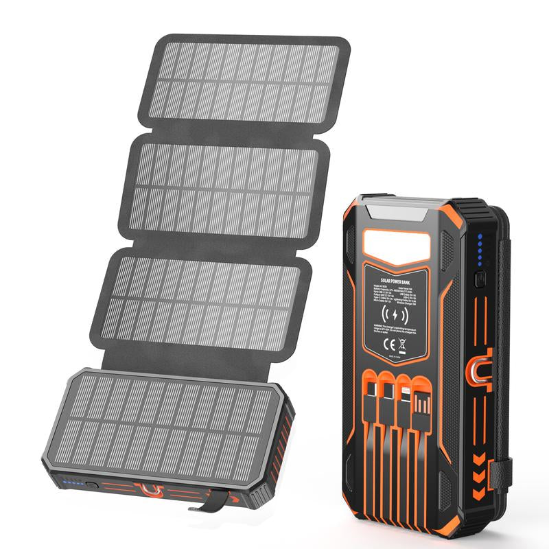 48000Mah Solar Charger Power Bank, Wireless Portable Charger with 4 Built-In Cables & 7 Outputs,15W Fast Charging Portable Power Bank with USB C, Battery Pack with Flashlight for All Mobile Devices