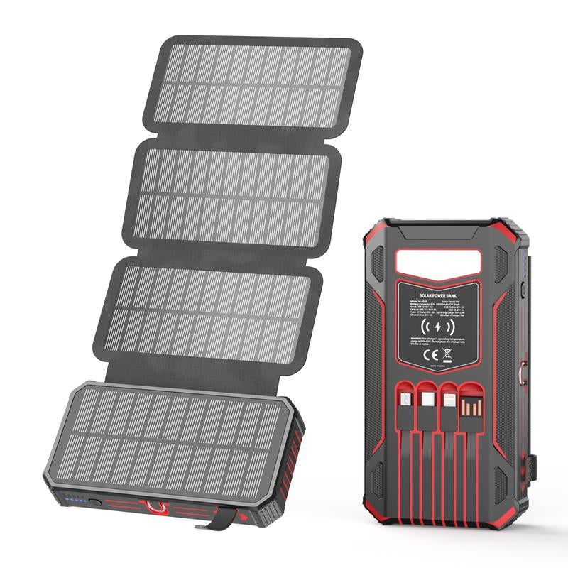 48000Mah Solar Charger Power Bank, Wireless Portable Charger with 4 Built-In Cables & 7 Outputs,15W Fast Charging Portable Power Bank with USB C, Battery Pack with Flashlight for All Mobile Devices