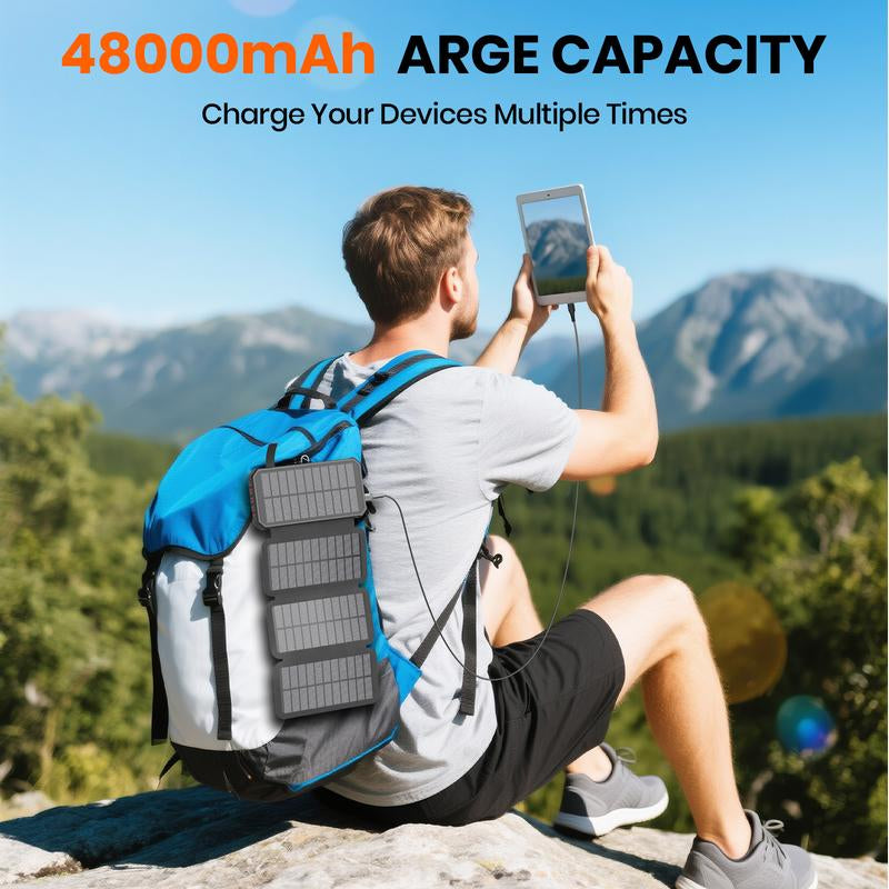 48000Mah Solar Charger Power Bank, Wireless Portable Charger with 4 Built-In Cables & 7 Outputs,15W Fast Charging Portable Power Bank with USB C, Battery Pack with Flashlight for All Mobile Devices