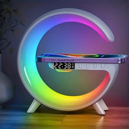1 Wireless Bluetooth Speaker with Wireless Fast Charging Function, Rhythm RGB Light, Bar Smart Light, Sunrise Alarm Clock, Bedroom Wake Light, Dimmable Table Lamp, USB Type-C, Surround Sound, Suitable for Bedroom, Creative Gifts for Teens and Adults